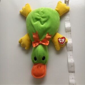 Vintage 1998 Ty PADDLES PLATYPUS Pillow Pals 16 Plushie Green Yellow Orange Duck